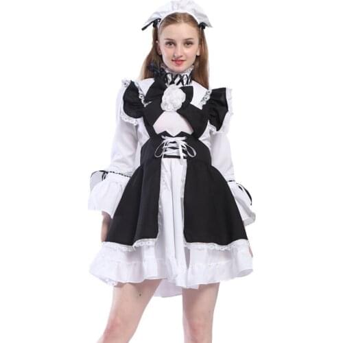 Cute French Maid Cosplay Costume Lolita Dress Gothic Mini Lace Dress Adult Women Carnival Halloween Outfit For Girls