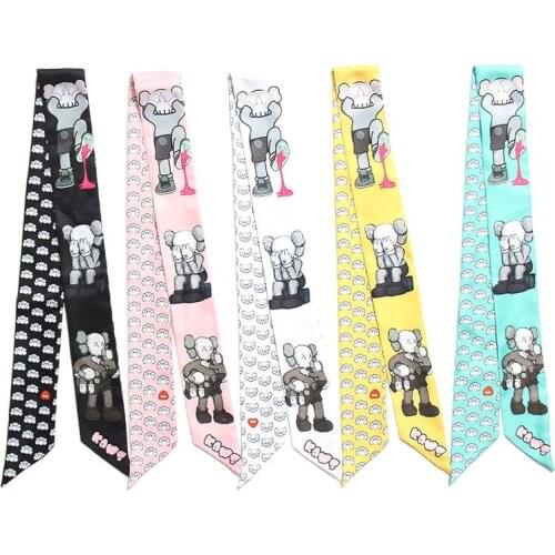 Fashion bag scarf cute doll printed silk scarf women skinny tie bag handle small ribbon decoration bandana head band female J60
