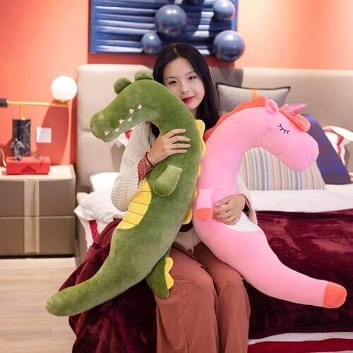Cartoon Animals Sleep Long Pillows Stuffed Dinosaur Unicorn Crocodile Plush Toys Soft Pregnant Women Pillow Boyfriend Cushion