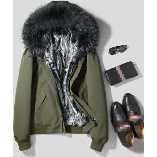 Real Coat Natural Rex Rabbit Liner Parka Winter Jacket Men Fox and Raccoon Fur Collar Warm Parkas Winterjas Heren MY1631