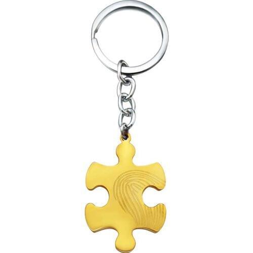 New Trendy Fingerprint Puzzle Pendant Keychains Stainless Steel Gold Color key Chain Car key Holder Puzzle Cross Fashion Jewelry