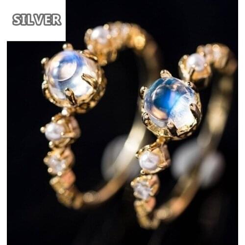 Hot new white moonstone pearl ring European and American women plated 24L gold engagement ring
