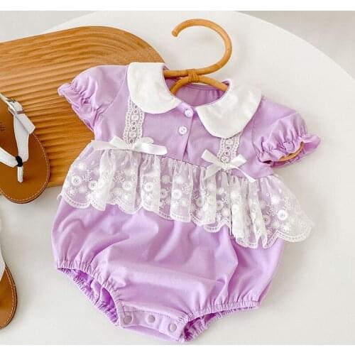 New 2021 Summer Baby Girls Short Sleeve Lace Rompers Baby Clothes Rompers Kids Girls Rompers Infant Girls Clothing