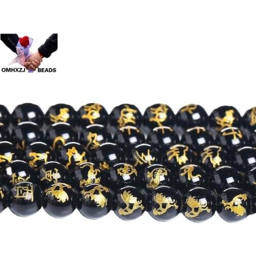 OMH Wholesale JD199 8 10 12mm Jewelry DIY Making Bracelet Necklace Natural AAA Black Agate Zodiac Signs Loose Spacer Round Beads