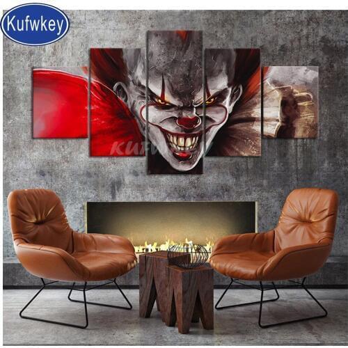 Movie character diamond embroidery It clown diamond painting horror picture full square drill 5 pcs,Halloween Decoration