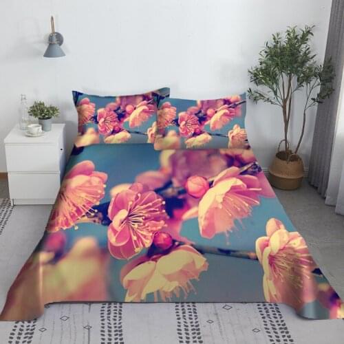 Drop Shipping Beautiful Flower Bed Sheet Set Digital Printing Polyester Bed Flat Sheet With Pillowcase Bed Linen King Queen Size