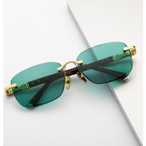Luxury Rimless Glass Sunglasses Green Lens Natural Crystal Stone Sun Glasses Man Woman Vintage UV400 Top Quality Anti Eye Dry