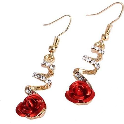 Ornament 1 Pair Chic Rhinestone Spiral Hook Earrings Lightweight Drop earrings Rose Flower Shape Jewelry Accessory