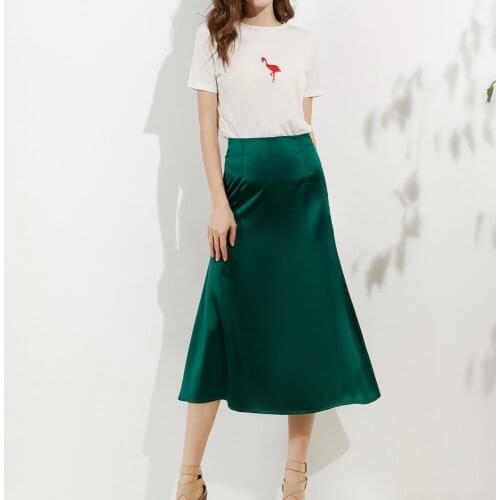 Satin Skirts Women Summer High Waisted Solid A Line Pencil Midi Skirt Ladies Elegant Party Office Vacation Casual Jupe Faldas
