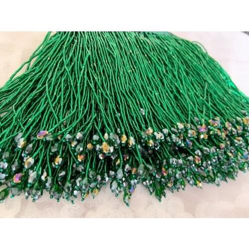 1 Yard Green Bead Fringe trim for haute couture, bead fringe with teardrop