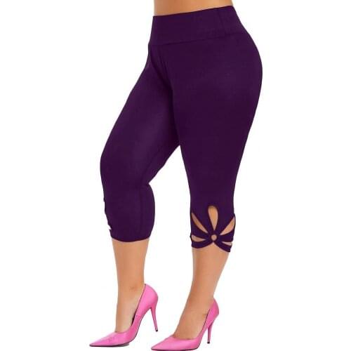 Women High Waist Cropped Trousers Pants Capri Pants Hollow Out Slim Sporty Women High Waist Tight Pants Leggings Plus Size