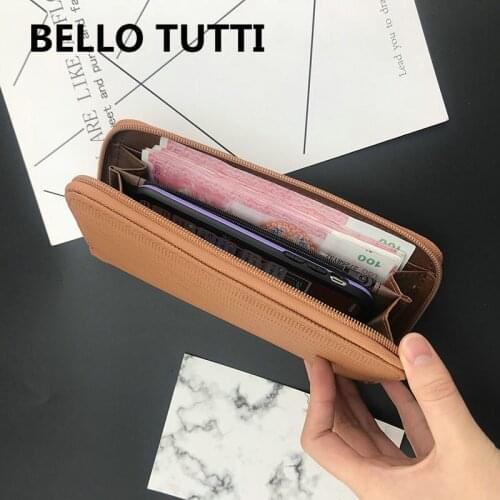 BELLO TUTTI Women Wallets PU Leather Long Style Card Holder Money Purse Fashion Female Zipper Hand Phone Bag Brown