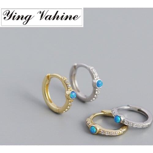 Ying Vahine 100% 925 Sterling Silver Blue Opal Geometric Round Hoop Earrings for Women Jewelry
