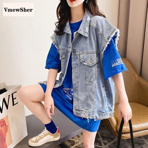 VmewSher New Spring Tassel Women Denim Vest Fashion Sleeveless Jacket Female Basic Autumn Jean Waistcoat Turndown Collar Outwear