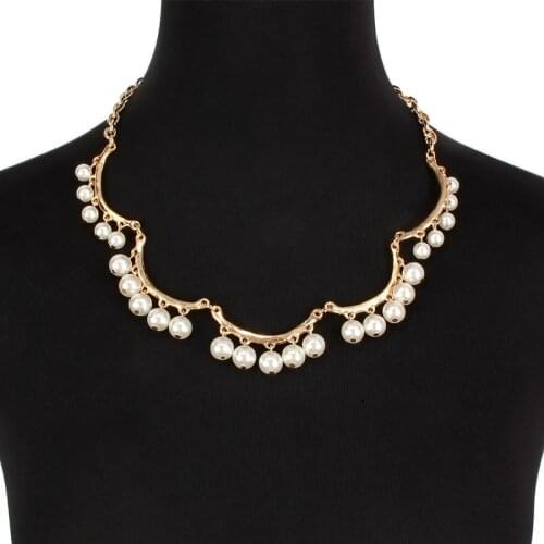 3 Colors Elegant Women Jewelry Alloy Chain Choker Imitation pearls Pendants Necklace for Party Gift