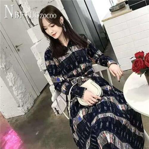 Navy Blue S-2XL Long Sleeve Women Dress Waist Strap Female Dresses