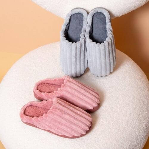 Winter Home Warm Slippers Men Embroider Plush Slippers Flat Flip Flop Men Women House Shoes Unisex Indoor Big Size Zapatos Mujer