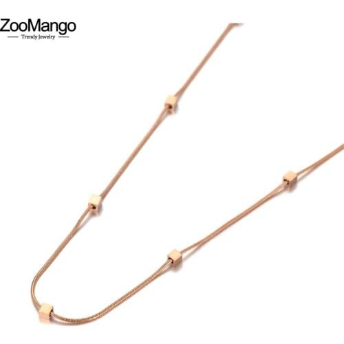 ZooMango Trendy Small Square Charm Pendant Necklace For Women Stainless Steel Bohemia Party Snake Chain Necklace Jewelry ZN20141