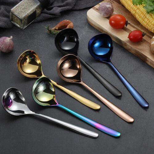 1Pc Household Stainless Steel Soup Scoop Noodle Spoon Long Handle Ladle Kitchen Cooking Tools Utensil Tableware Accessories