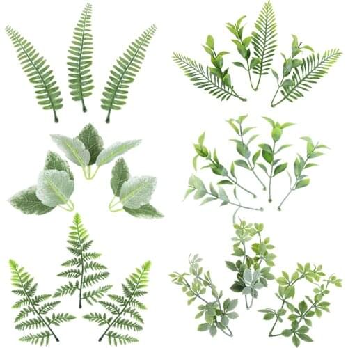 10pcs/lot Artificial Plant Leaves with Stem Plastic Scrapbooking Flower for Wedding Floral Brooch Home Decorative Fake Plant