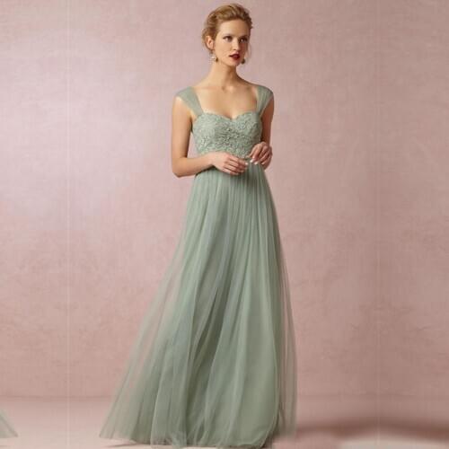 2015 Tulle with Lace Bridesmaid Dresses Sweetheart Neckline Sage Green Princess Long Cheap vestido para madrinha Custom Made