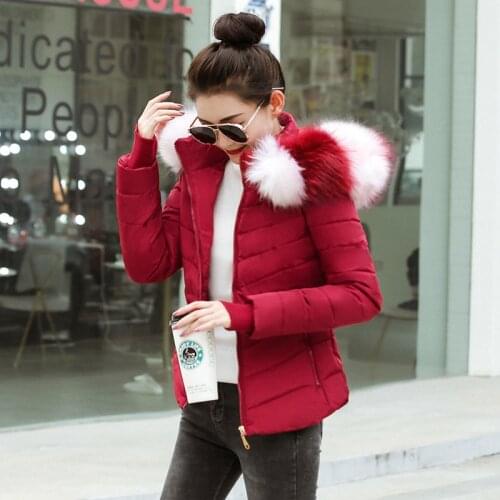 2021 Casual Winter Down Jacket For Women Hooded False Fur Padded Female Coat Slim Puffer Jackets