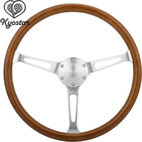 380mm 15" Wooden Classic steering wheel Chrome Spoke Vintage Classic Wood Grain
