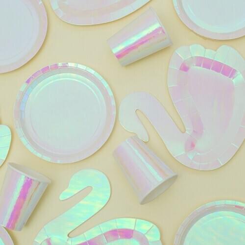 40pcs/set Sparkle Swan Paper Plates Disposable Tableware Dish Theme Festival for Baby Shower Wedding Party Decorations Supplies