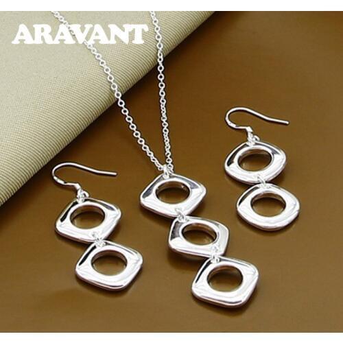 African Jewelry Sets 925 Silver Geometric Pendants Necklaces Earrings Set Ladies Jewelry