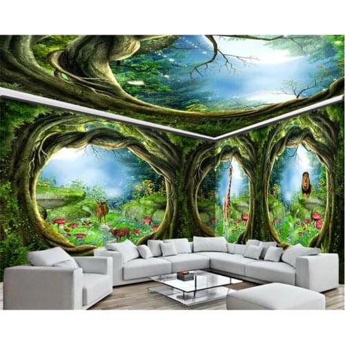 Beibehang Large fashion 3D mural wallpaper photos fantasy animal world forest full house custom mural decoration background