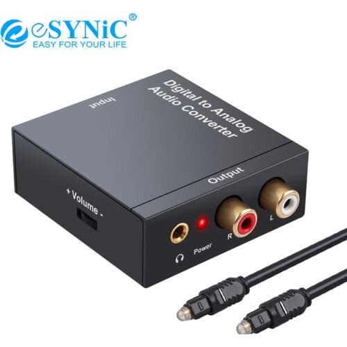 ESYNiC 192kHz DAC Digital to Analog Audio Converter Volume Control Coaxial Toslink to Analog Stereo L/R RCA 3.5mm Audio Adapter