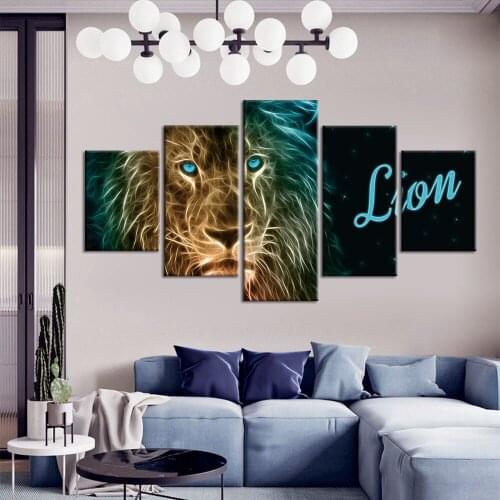 HD Printed Wall art 5 Piece animal canvas Painting Modern decorative Black and white lion Posters for Living Room Home Decor