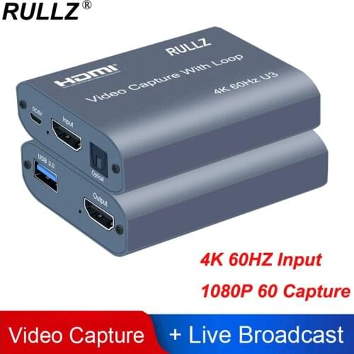 4K 60HZ USB 3.0 Loop Out Audio Video Capture Card 1080P 60fps HDMI Video Grabber Box for PS4 Game Camera Record Live Streaming