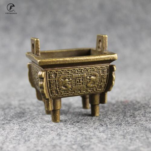 Chinese Buddha Brass Incense Burner Double Dragon Quadrilateral Tripod Copper Incense Holder Handmade Censer Buddhist Home