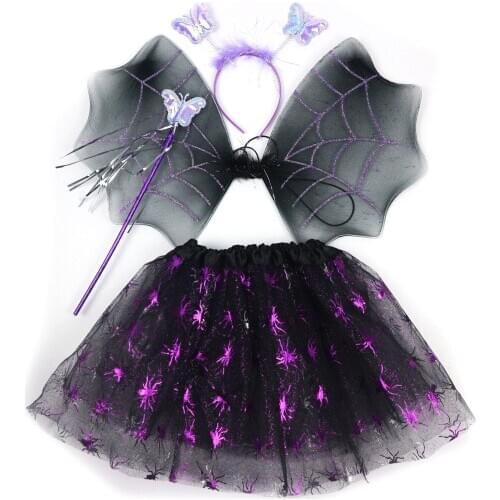 Halloween red purple spider skirt wings TUTU girls skirt headband cosplay suit mesh skirt wing magic wand headband