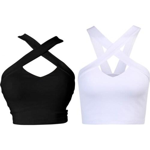 Tank Top Cross Halter Design All-match Women Sleeveless Slim Short Vest for Work