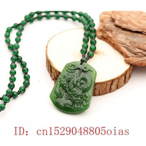 Natural Green Chinese Jade Dragon Pendant Beads Necklace Fashion Charm Jadeite Jewelry Carved Amulet Gifts for Women Men