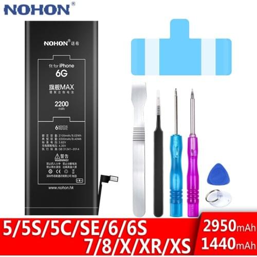 NOHON Phone Battery For iPhone 6 6S S 7 8 SE X 5 5S 5C Xs Xr iPhone6 iPhone7 Replacement Original High Capacity Lithium Bateria