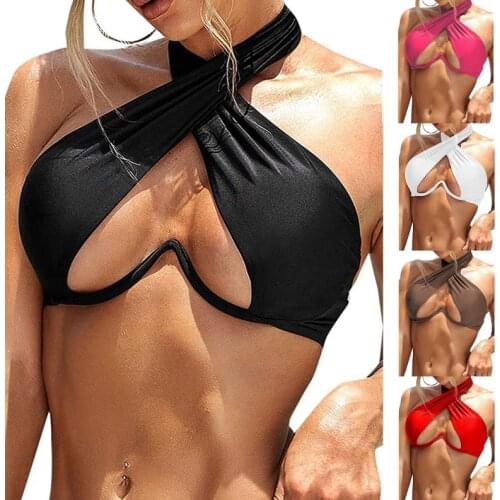 2021 New Yiiciovy Ladies Summer Solid Push Up Padded Swimwear Bras Women Multi-purpose Sexy Halter Swimsuit Bra Beachwear Top