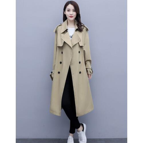 Solid Color Women Autumn Coat Long Trench Fashion Elegant Double Breasted Classic Bandage Windbreaker Plus Size Outerwear K941