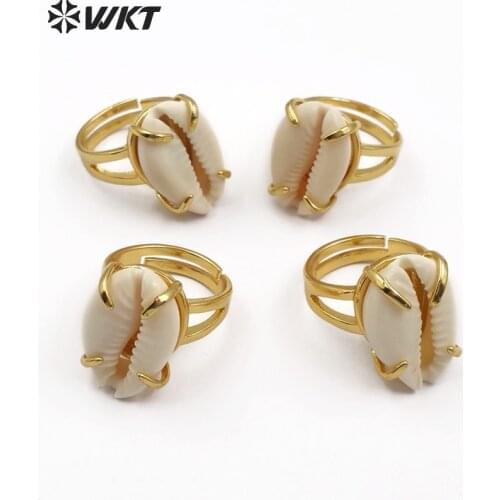 WT-R314 Wholesale Natural Cowrie Shell Vogue Rings Prong Setting High Quality Rings Women Wedding Bridesmaid Jewelry
