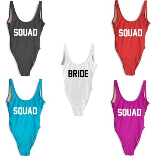 BRIDE SQUAD Sexy Bathing Suit Women Swimsuit One Piece Swimwear Bachelor Wedding Plus Size Bodysuit Female Beachwear monokini