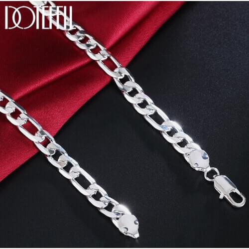 DOTEFFIL 925 Sterling Silver 20 Inch 8mm Flat Classic Chain Necklace For Women Man Fashion Wedding Party Charm Jewelry