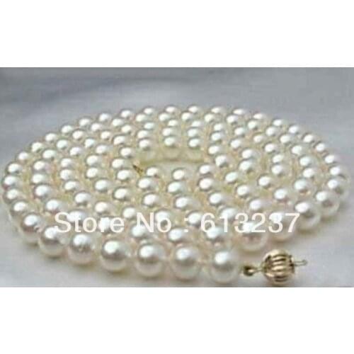 Genuine 8-9mm white natural freshwater cultured pearl round beads necklace for women party romantic gifts jewelry 34inch MY4612