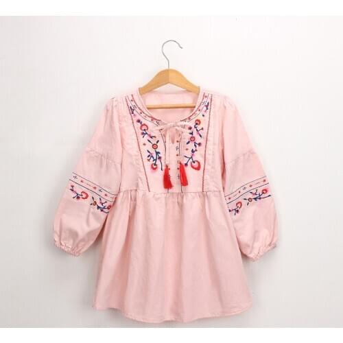 Girls Dress Spring and Autumn Vintage Long Sleeve Embroidered Fringe Costum Toddler Girls Clothes Kids Clothing