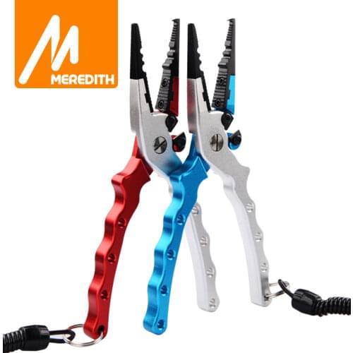 MEREDITH Aluminum Alloy Fishing Pliers Split Ring Cutter Fishing Holder Tackle with Sheath&Retractable Tether Combo Hook Remover