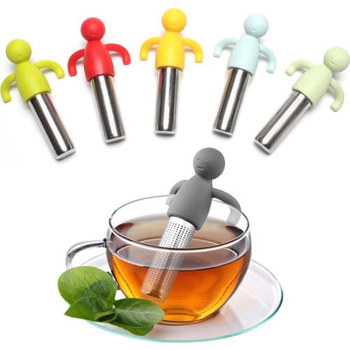 Silicone Stainless Steel Tea Leaf Infuser Cute People Mesh Strainer Herbal Spice Filter Hanging Cup Teaware Kitchen Accessories
