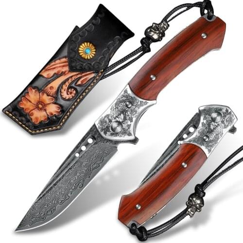 Samurai Damascus VG10 Steel Straight Knife Outdoor Camping Hunting Knife Sharp Fixed Blade Tactical Knife Survival EDC Tools