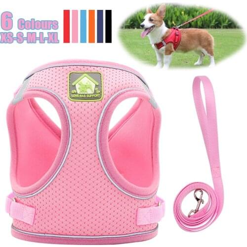 Reflective Puppy Dog Harness Vest With Walking Lead Leash Adjustable Kitten Collar Nylon Harness For Small Medium Dogs XS-XL
