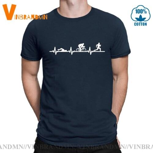 Triathlon ECG Heartbeat T shirt men Funny Swim Bike Run Pulse T-shirt Summer Athletics Jerseys MTB Biking Sports brand clothing